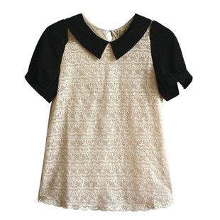 5折品牌撤柜依Y甜美刺绣蕾丝网纱复古娃娃领宽松A字版小衫上衣