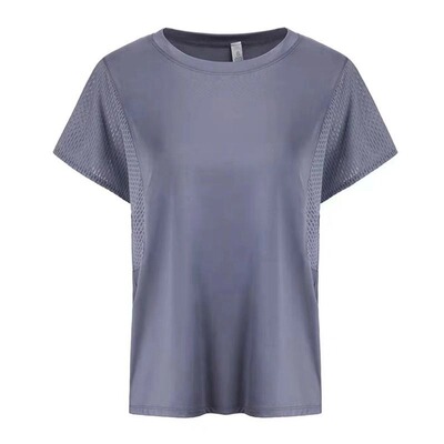 蝙蝠袖网纱拼接镂空瑜伽罩衫T恤