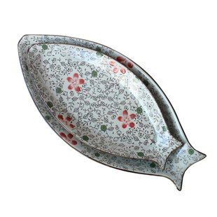 青花鱼盘12寸16寸日韩和风式陶瓷釉下彩鱼形盘子zakka田烧瓷包邮