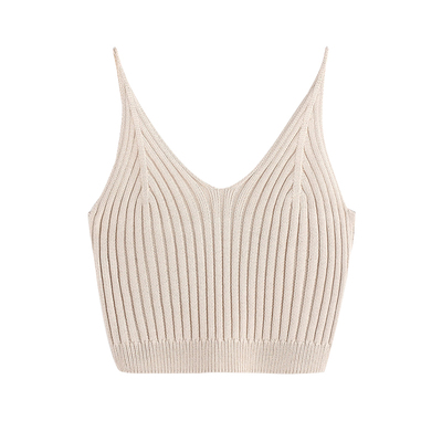 v领针织吊带衫黑色叠穿搭配上衣