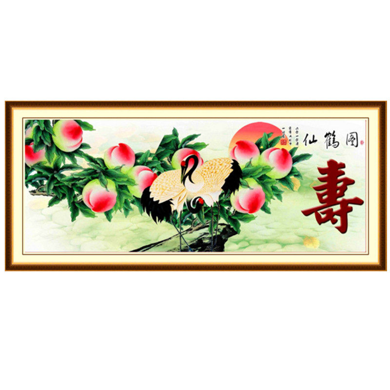 仙鹤寿桃钻石绣送老人寿字客厅