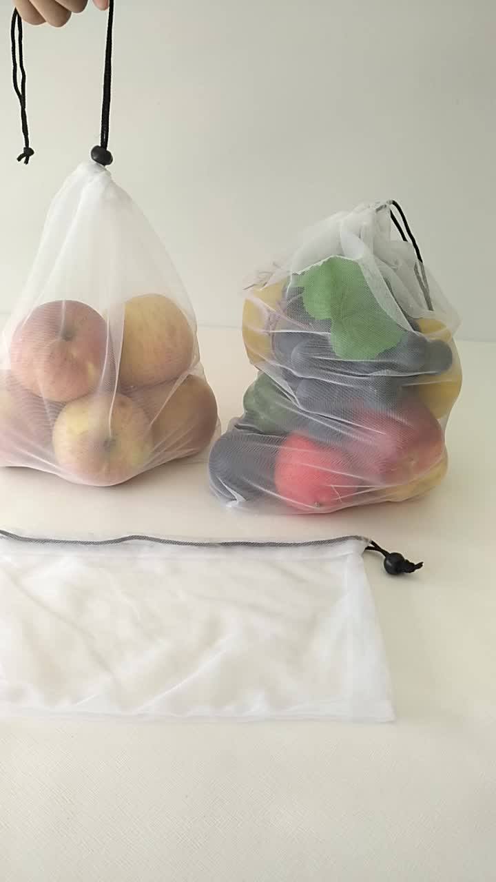 Biodegradable Reusable Rpet Mesh Produce Bag For Fruit And Vegetables