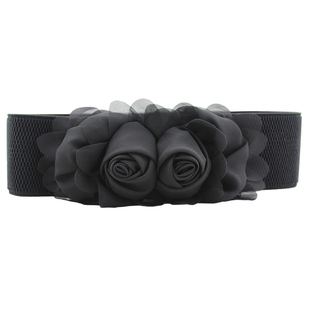 女士松紧腰带韩版时尚百搭宽腰封对花摁扣弹力宽腰带连衣裙子配饰