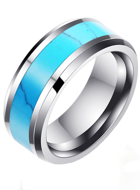 欧美风绿松石钨钢现货男士戒指