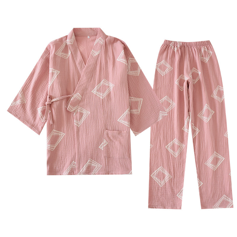 日系睡衣女春秋两件套纯棉长袖和服柔软宽松双层纱布和风式家居服