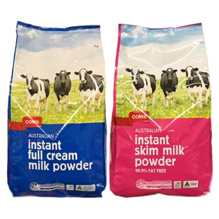 澳洲代购Coles全脂/脱脂高钙奶粉1kg速溶低糖营养成人儿童中老年