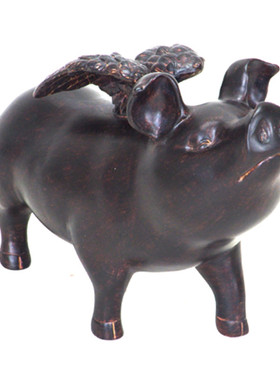 翅膀美式风复古做旧树脂飞天小猪