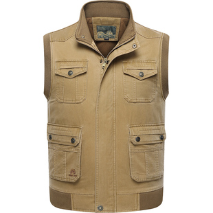 男士户外马甲中年纯棉马甲中老年多口袋钓鱼记者摄影爸爸马夹