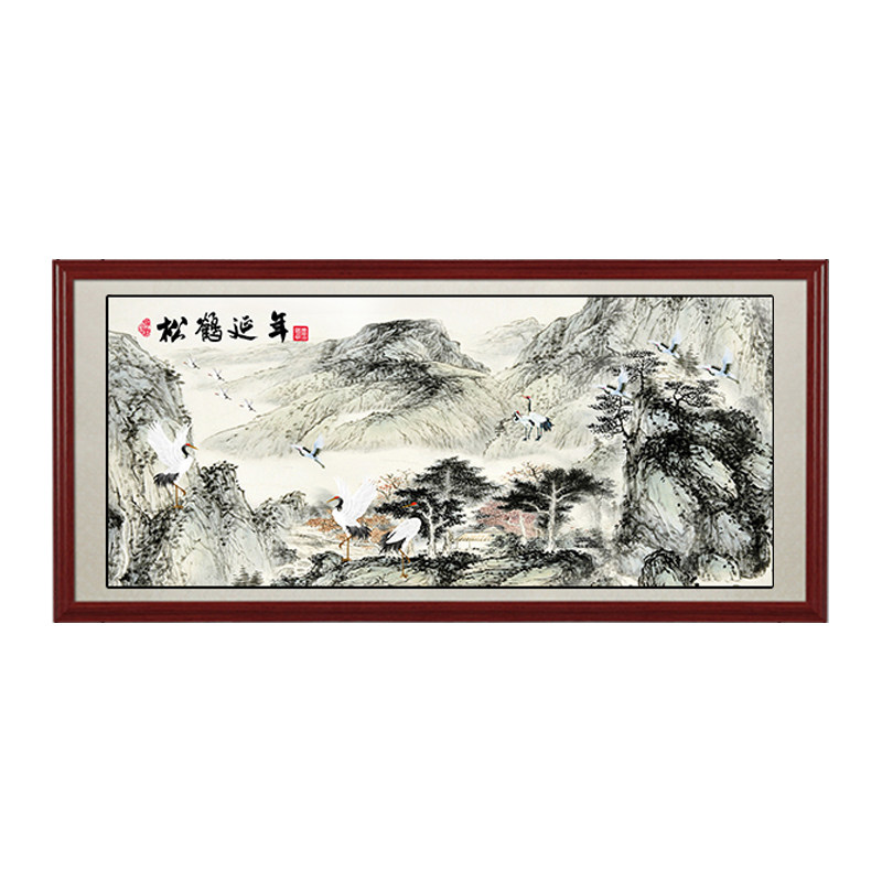 国画松鹤延年中式客厅挂画