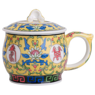 醴陵手绘陶瓷茶杯带盖家用泡茶杯办公室水杯高档礼品万寿无疆杯