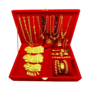 高档红绒黄金珠宝收纳盒结婚嫁妆礼金盒龙凤镯首饰套装盒婚嫁送礼