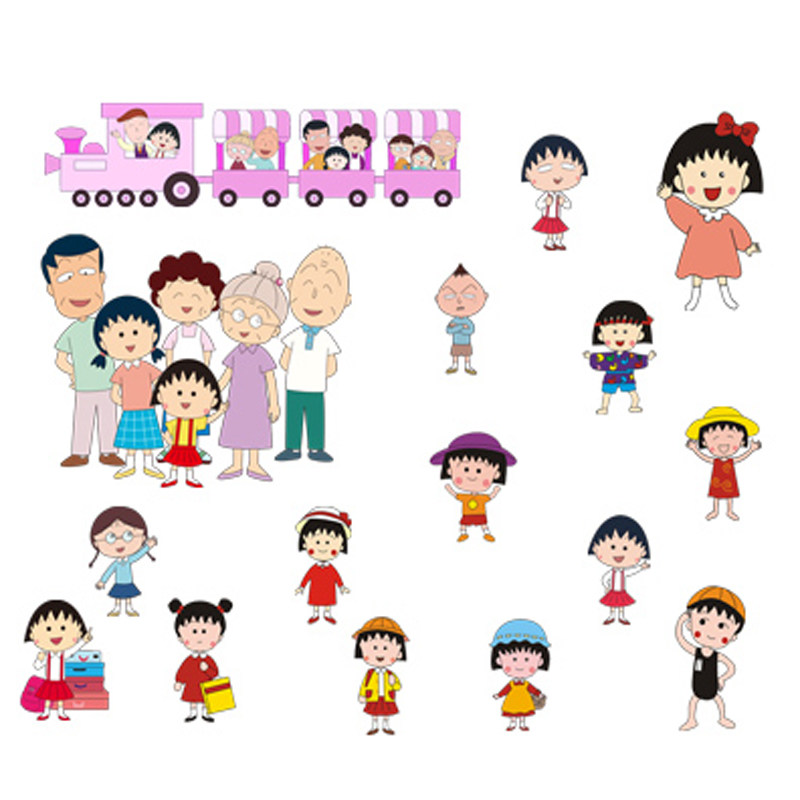 樱桃小丸子卡通墙贴画儿童房床头幼儿园装饰品可移除行李箱墙贴纸