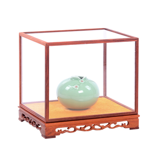 红花梨宝笼玻璃罩定制实木雕古董奇石佛像玉器观音展示防尘罩摆件