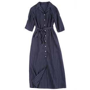 到脚踝的亚麻长裙女春夏新款女夏端庄大气长款亚麻裙子亚麻连衣裙