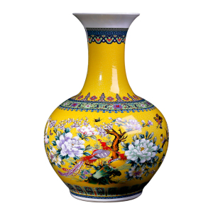 景德镇陶瓷器 珐琅彩富贵吉祥大花瓶赏瓶 现代客厅落地装饰品摆件