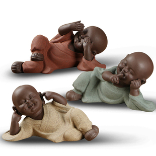 三不小和尚茶宠摆件精品紫砂可养茶宠手工茶玩功夫茶具配件 包邮