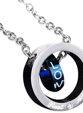 钛钢双环戒指项链男士吊坠情侣