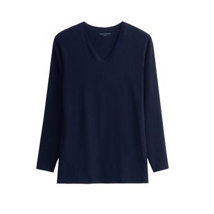 三枪薄款打底衫男士纯棉内衣V领睡衣上衣全棉长袖秋冬棉毛衫秋衣