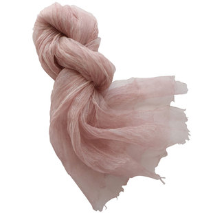 围巾褶皱真丝桑蚕丝丝巾春夏轻薄纯色亚麻围巾女披肩两用长款扎染