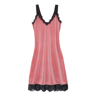 NT春秋性感丝绒长款吊带睡裙女士透明蕾丝新婚蜜月打底睡衣裙女秋