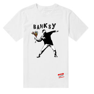 夏季班克西艺术涂鸦文艺短袖纯棉宽松t恤男女款短t