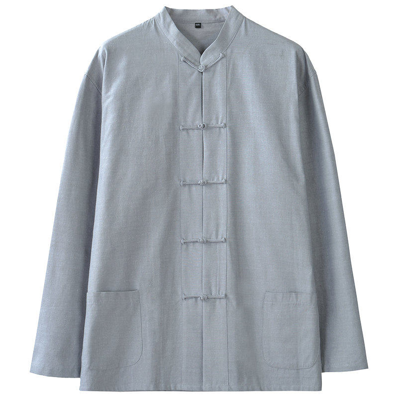 加大加肥纯棉粗布唐装男长袖衬衫