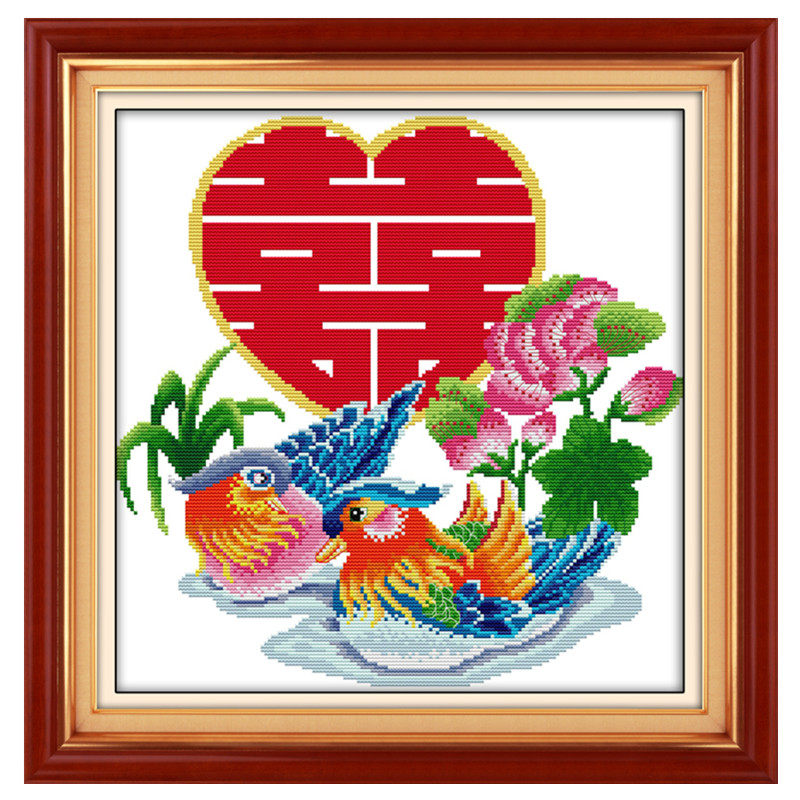 印花客厅卧室鸳鸯结婚十字绣正品