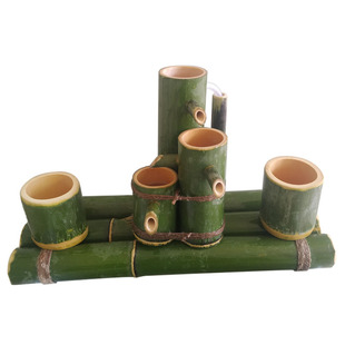 竹子流水器 石槽鱼缸鱼盆过滤竹排增氧器 水景喷泉摆件空气加湿器