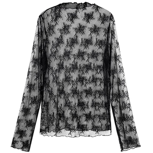 秋装女2020新款百搭高领蕾丝长袖上衣内搭小衫透视性感网纱打底