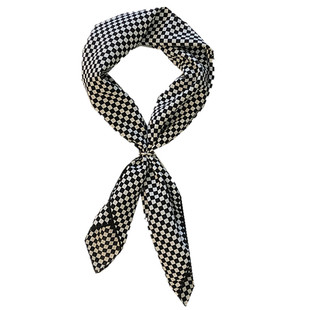 韩国新款百搭黑白格子小方巾丝巾女士春秋冬装饰围巾洋气领巾带扣