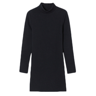 秋冬修身中长款纯棉t恤半高领加绒加厚长袖打底衫大码秋衣女外穿