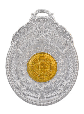 纯银西藏镀金随身九宫八卦牌