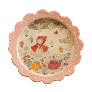 日本山之花山口麻子粉引可爱水果花朵手绘陶瓷碟水果碟托碟现货