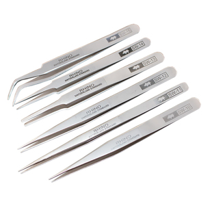 包邮犀牛镊子尖头弯头进口超硬镊子防磁防酸高精密不锈钢镊子套装