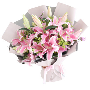 白百合搭配桔梗花束情人节北京天津深圳上海同城速递鲜花花束