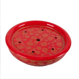 青花瓷大号12英寸圆形蓄水陶瓷茶盘 茶托盘功夫茶具 茶海带盖茶洗