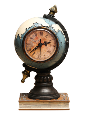 复古地球仪书房时钟欧式风道具