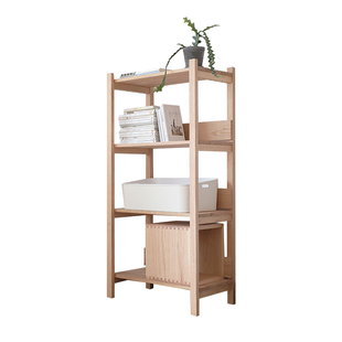 北欧实木落地置物架书架架子原木日式厨房收纳红橡木多层层架书柜