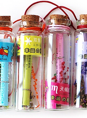 星座许愿玻璃瓶子带干花纸条