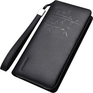 稻草人男士长款钱包男牛皮真皮手拿包青年潮商务休闲正品头层牛皮