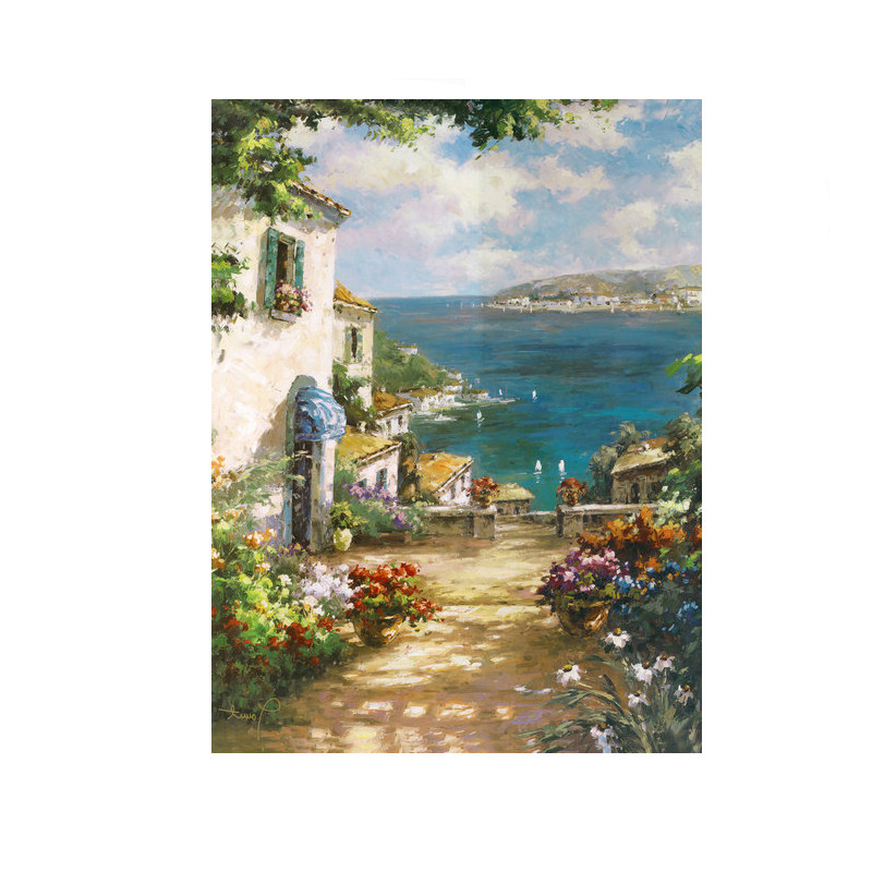 地中海风景油画画芯竖画海景