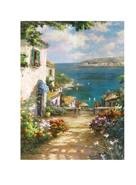 地中海风景油画画芯竖画海景