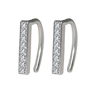 s925银个性时尚一字排钻简约耳环甜美秀气无耳洞耳夹耳钉耳饰品女