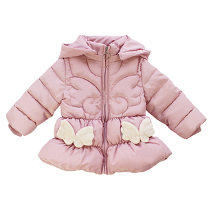 新款女童宝宝小中童羽绒棉服纯色棉袄带帽拉链冬外套毛球