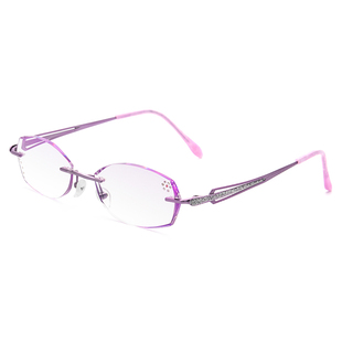 高度数超薄超轻纯钛无螺丝钻石切边眼镜女无框眼镜女防蓝光变色