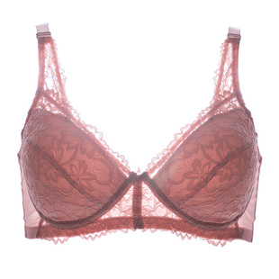 80b85b90c出口韩国无钢圈薄杯粉色宽肩带文胸舒适聚拢内衣女W077