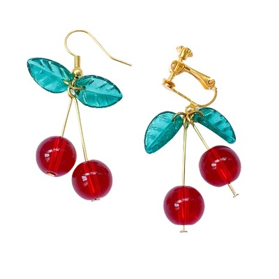 少女心甜美风绿色琉璃无洞银耳环