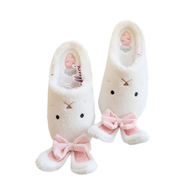 可爱卡通蝴蝶结兔子保暖棉拖鞋