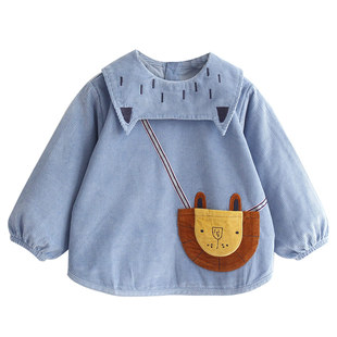 灯芯绒厚款宝宝罩衣防水儿童反穿衣男女吃饭衣幼儿围兜画画衣包邮