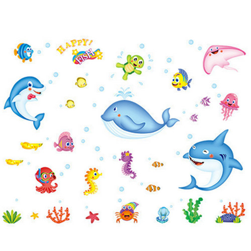 儿童房幼儿园海洋馆卫生间浴室卡通墙贴画海底世界鱼防水双面贴纸